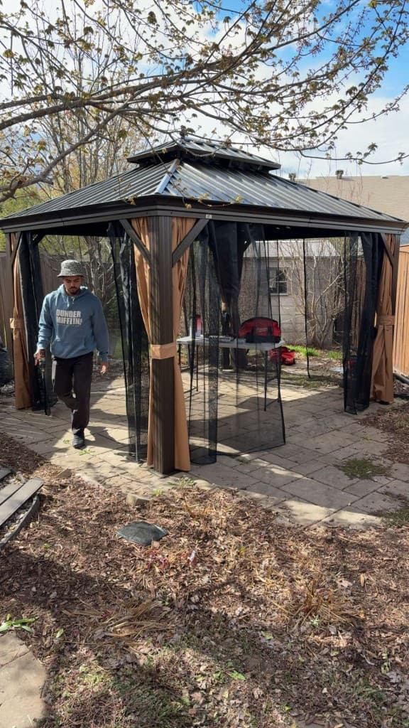 Metal Gazebo on Stone Patio